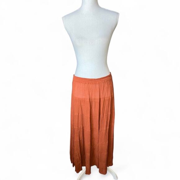 French gear vintage burnt orange boho maxi skirt whimsigoth fall hippie pockets - Picture 2 of 9